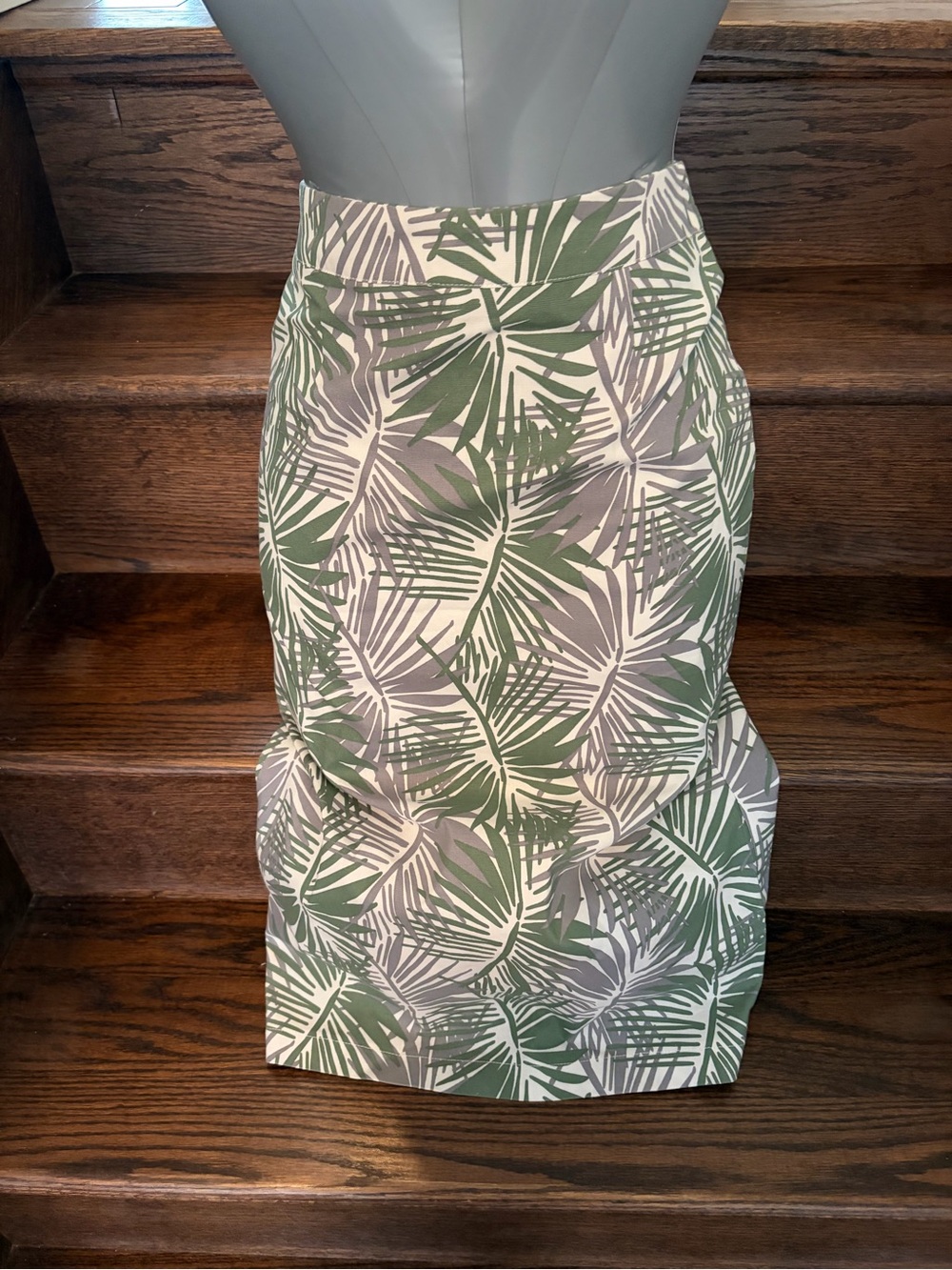 Ellison Green and Cream Palm-Print Pencil Skirt
